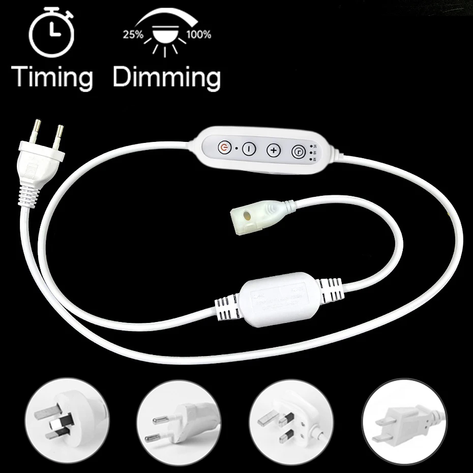 

Dimmable Timer Switch Power for 220V 110V 10mm Width COB LED Neon Strip Light with EU US UK AU Plug Dimmer Power Supply