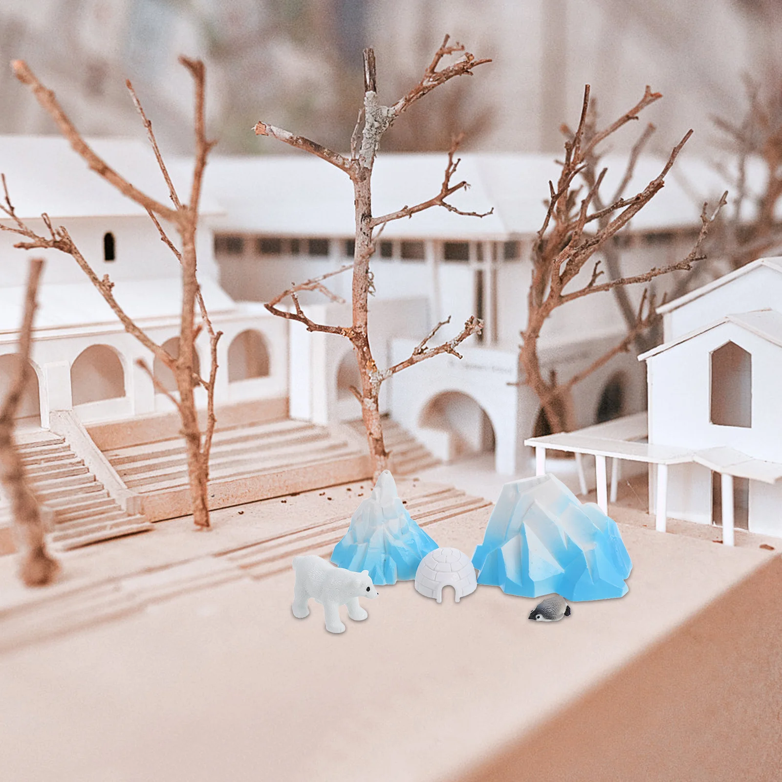 5 قطعة صغيرة القطب الشمالي فيض الدب البطريق Igloo المشهد الواقعي المشهد الصغير حوض السمك المنزل مكتب البطريق تمثال مصغر