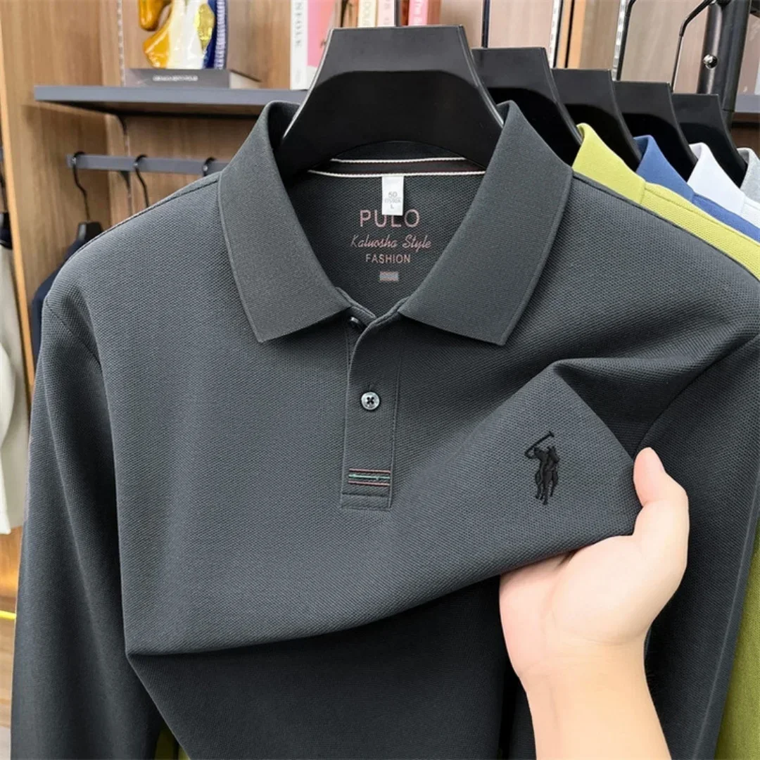2026 neues 100% reines Baumwoll-Poloshirt der High-End-Marke für Herren, langärmelig, Herbstmode, luxuriöse Stickerei, Golf-Oberteil, Business-T-Shirt – Detail 15
