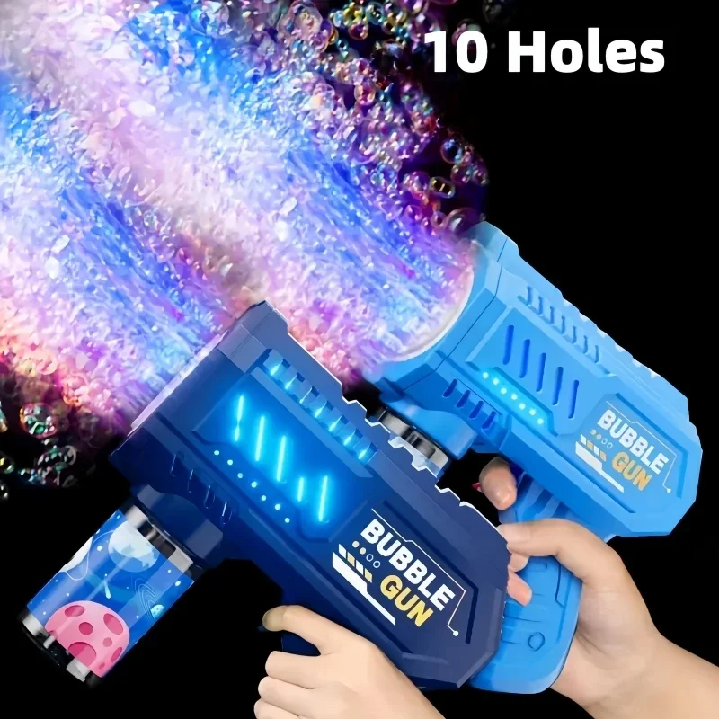 

10 Holes Children Electric Bubble Gun Rocket Soap Automatic Bubble Machine Bubbles Gun Kids Summer Outdoor Bubble Blowing Toys