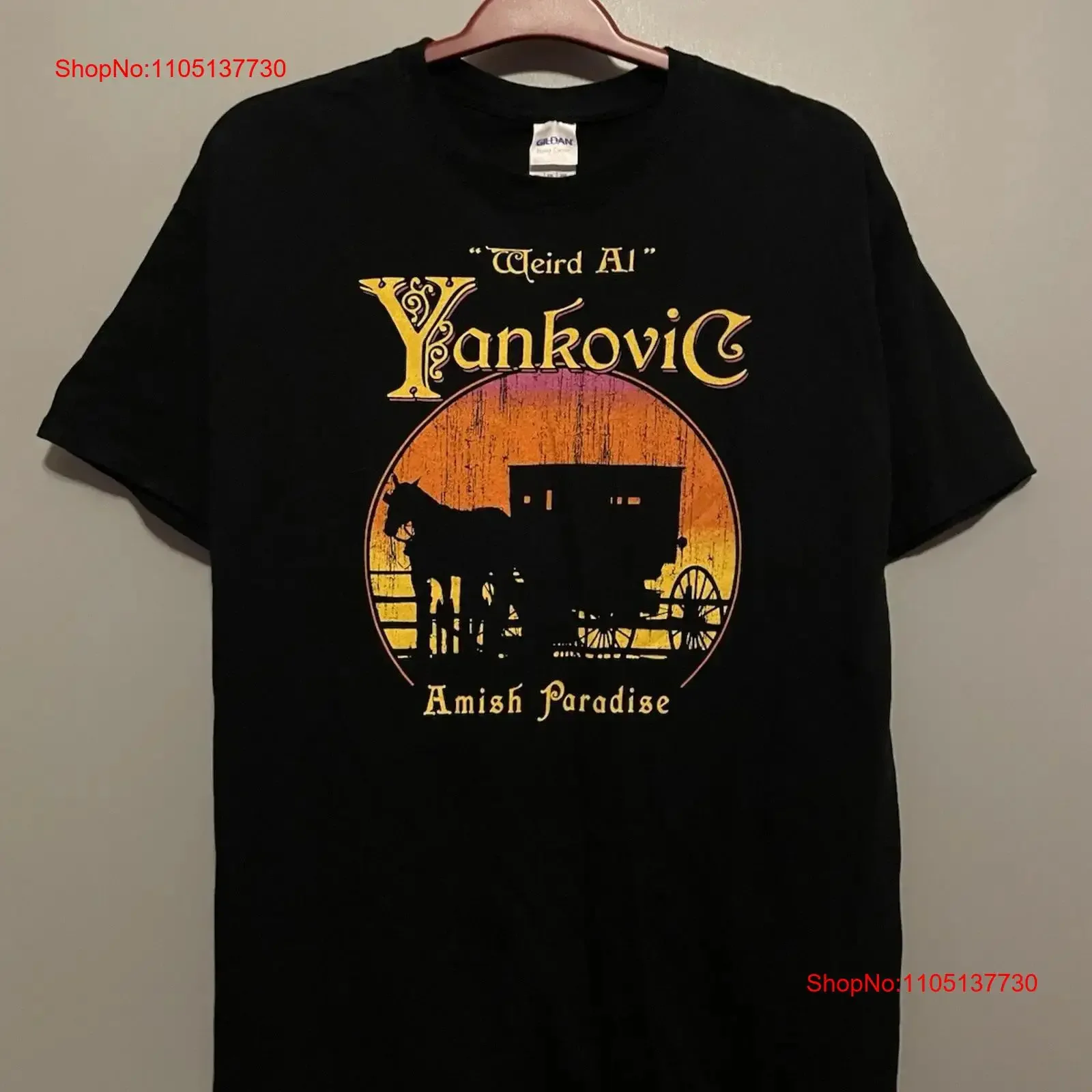 Estranho al yankovic amish paraíso dupla face t camisa masculina tamanho xl d337 vintage lavado confortável esticado versátil
