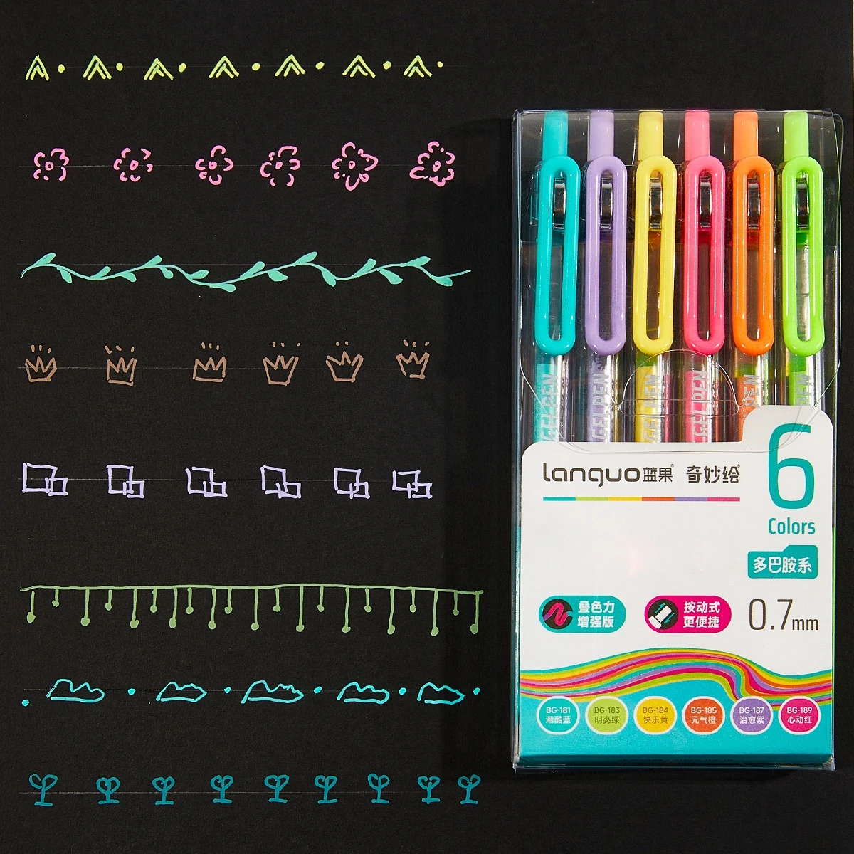 6 قطعة أقلام ملونة جديدة من نوع Languo 0.7 مللي متر ، ألوان نابضة بالحياة ، سعة كبيرة ، مناسبة للمجلات ، كتابة اليوميات ، وضع العلامات ، #4