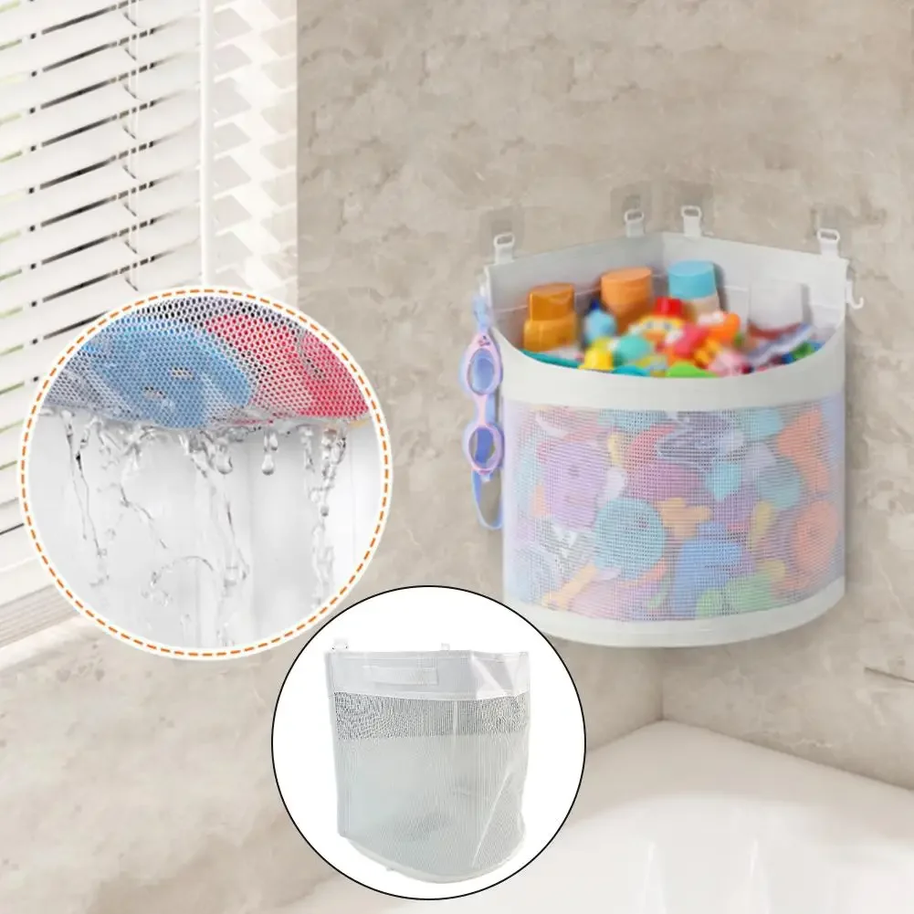 Bathroom Toy Organizer 33*33*23cm Mesh Storage Bag Convenient Hanging Design Excellent Drainage Bath Time Organizer