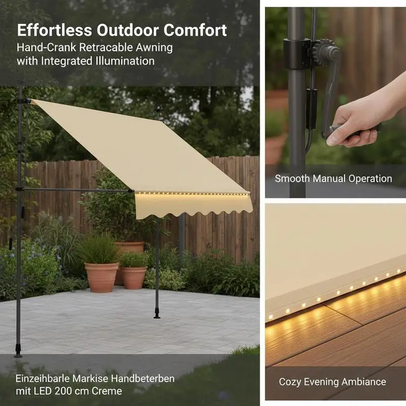 Manual Retractable Patio Awning Outdoor Wall Mounted Sun Shade Canopy for Garden Balcony Terrace Window Patio Awning