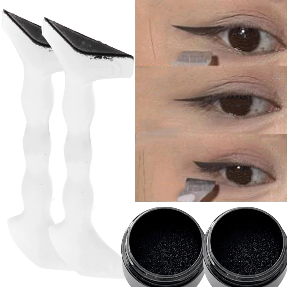 Double Ended Eye Eyeliner Stamps Set Long Lasting Eyeliner Template with Ink DIY Eye Liner Extension Eyes Makeup Stencils Tools