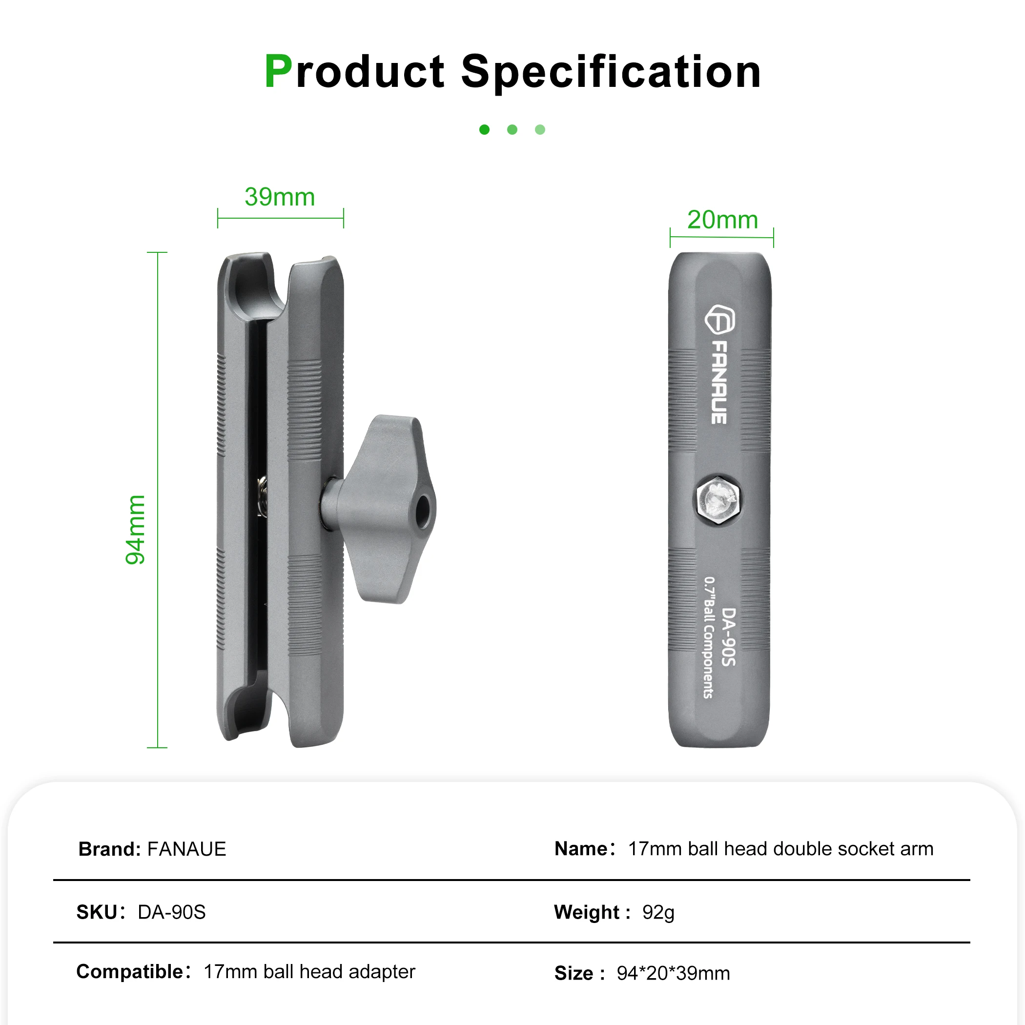 FANAUE 17mm Ball Head Connecting Rod Quick Release Arm Clamp Motorcycle Mobile Phone Ball Head Bracket Sports Camera Accessories