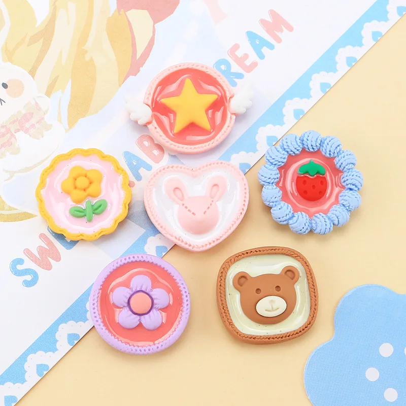 10Pcs Cute Cookies Flat Back Resin Cabochons Scrapbooking DIY Jewelry Craft Decoration Accessories Round Flower Desserts Charms