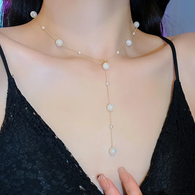 Sexy Pearl Necklace with Full Star Design, Handmade Craftsmanship, French Retro Style, Birthday Jewelry Gift for Girlfriend