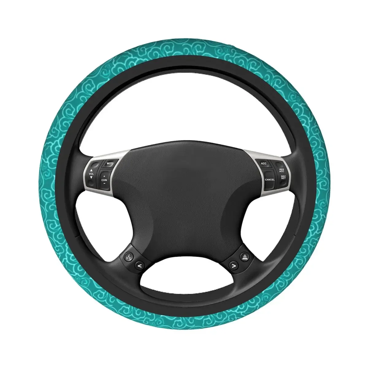 Japanese Clouds Steering Wheel Cover Turquoise And Aqua Cloud Steering Wheel Protector Universal Fit 37-38cm Car Accessories