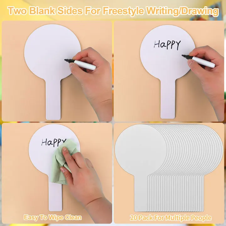 20Pcs Dry Erase Answer Paddles Handheld Double Sided Paddle Mini White Boards Small White Board Dry Erase Signs Auction Paddl