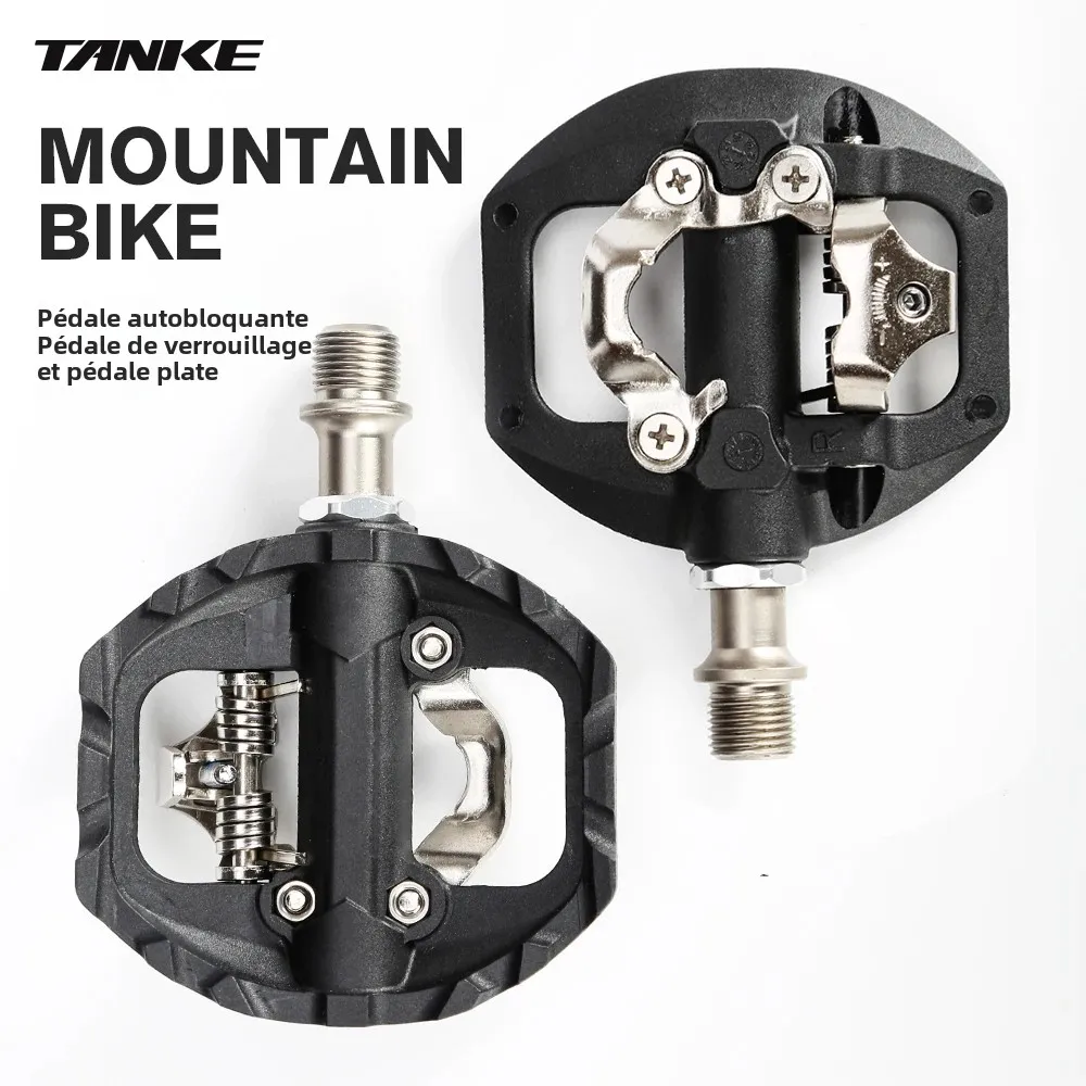 TANKE pédales de VTT 3 roulements scellés SPD double pédale plate et de verrouillage sans clip pédales de cyclisme en aluminium accessoire de cyclisme en nylon