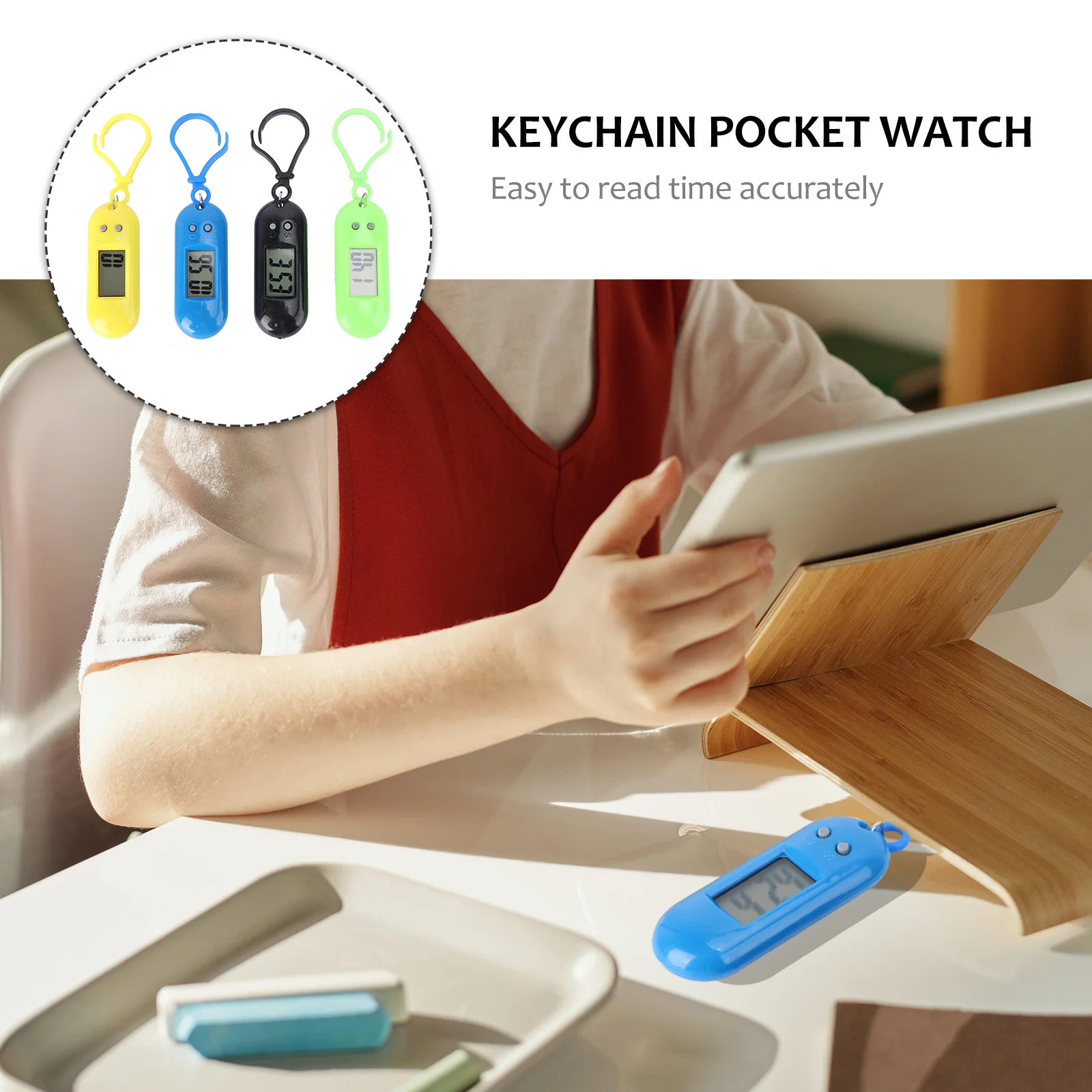 4Pcs Keyring Pocket Watch Compact Time Keeper Lightweight Portable Clip for Students Travel Outdoor Daily Use