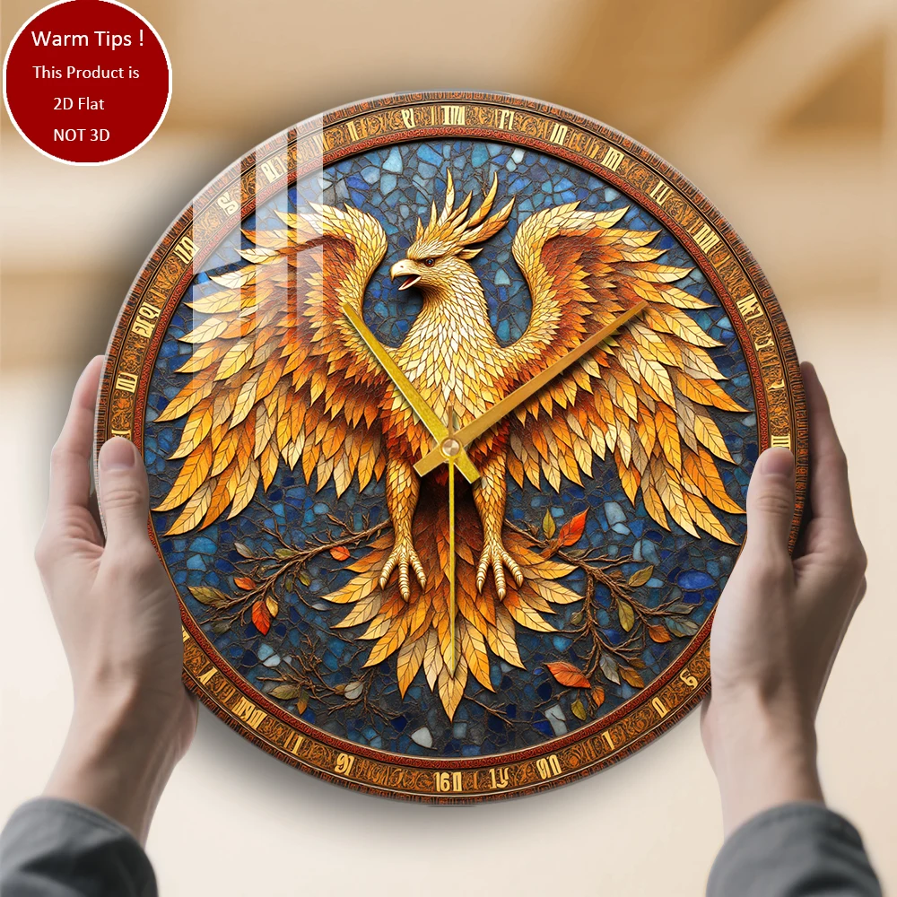 

Настенные часы из закаленного стекла Феникс на ветке, мозаика, подходят для декора стен или настольного дисплея в любом месте