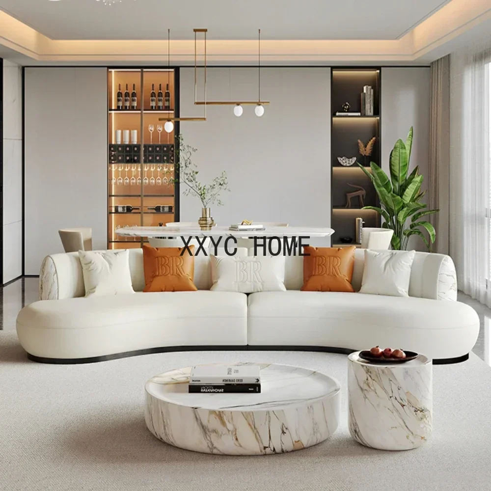 

Modern Light Luxury Leather Sofa Villa Semicircle Curved Sofa