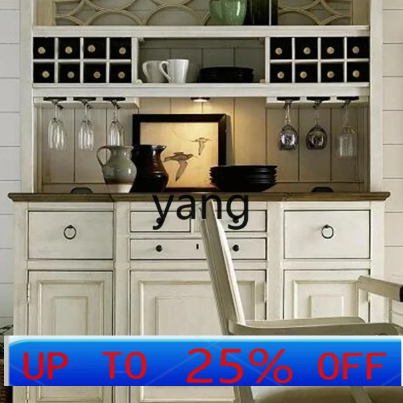 

LH retro and old solid wood dining side wine cabinet integrated upper and lower cabinet combined dish bowl locker
