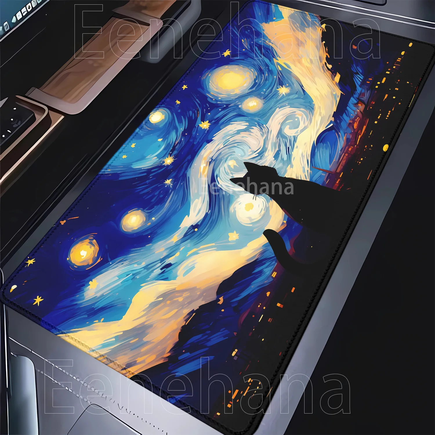 Black Cat starry sky Large Mouse Pad cloud and cat cute Mouse Mat Computer Mousepad Office Accessories rubber overlock Desk Mat