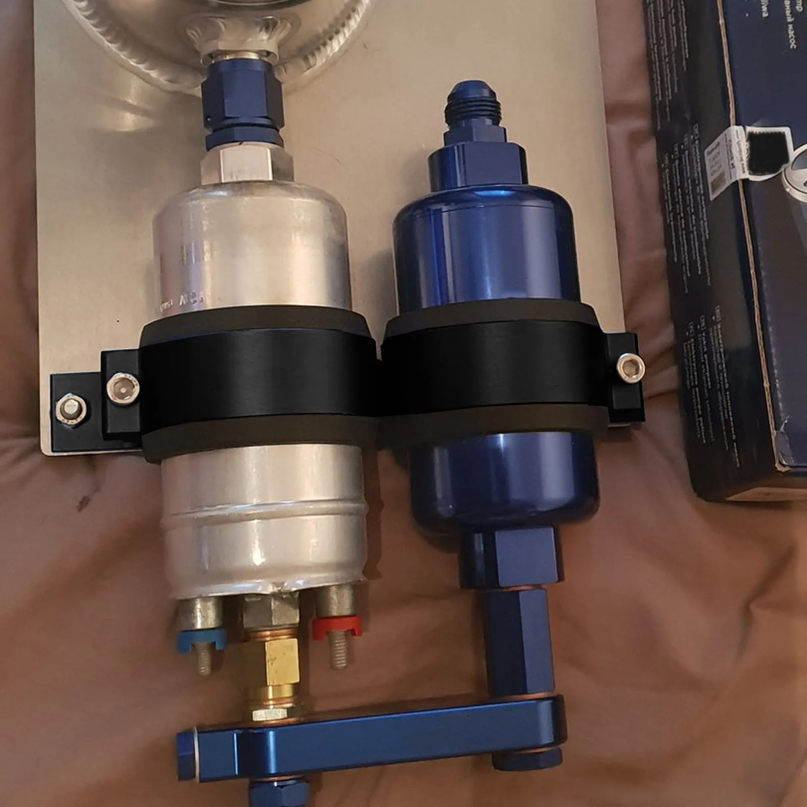Universal 60mm Aluminum Dual Fuel Pump & Filter Mounting Bracket - Cradle & Clamp Holder for Twin Setup