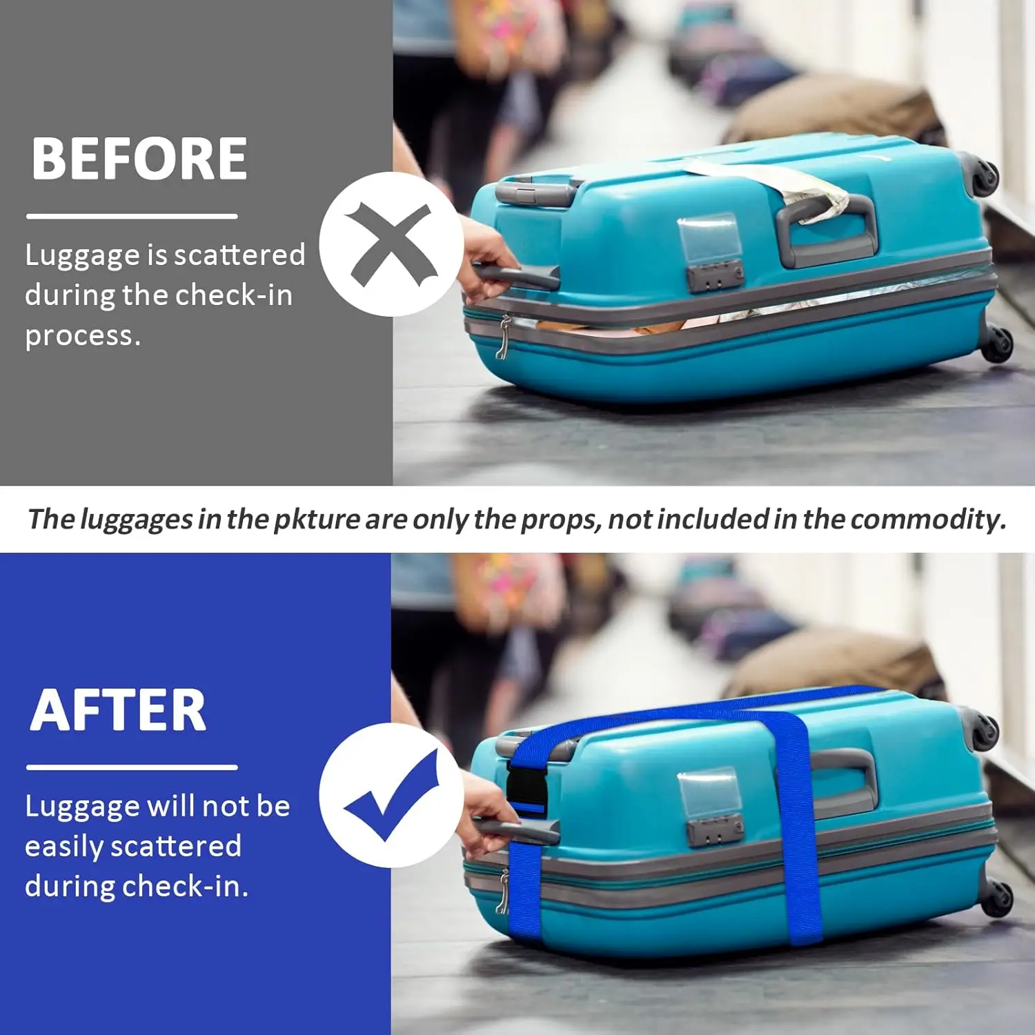 أشرطة آمنة للأمتعة قابلة للتعديل، حزام الأمتعة مع إبزيم للإغلاق، حزام الأمتعة لإغلاق حقيبة السفر، أمان الأمتعة #3