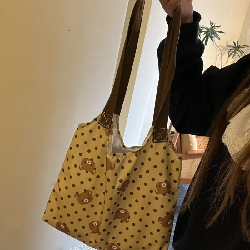 

Милая сумка в горошек Rilakkuma, креативная мультяшная большая вместительная портативная сумка на плечо, сумка для хранения косметики, планшета, подарок для девочки