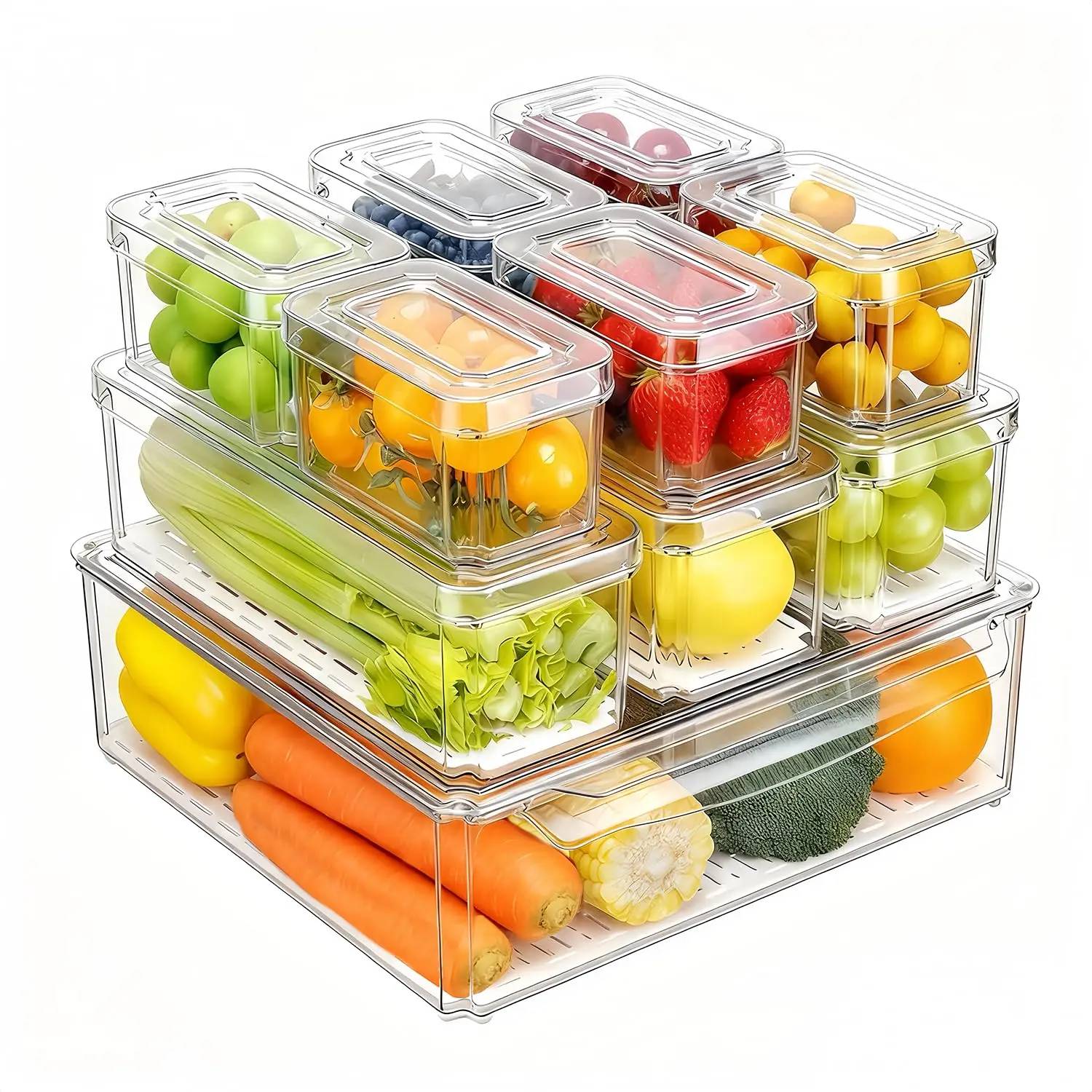 14 Pack Fridge Organizer, Stackable Refrigerator Organizer Bins With Lids, Fridge Organizers And Storage Containers For Fruit, Vegetable, Food, Drinks, Cereals, Clear | Perfect For Thanksgiving, Christmas, New Year's, Easter, And Mother's Day Kitchen Orga