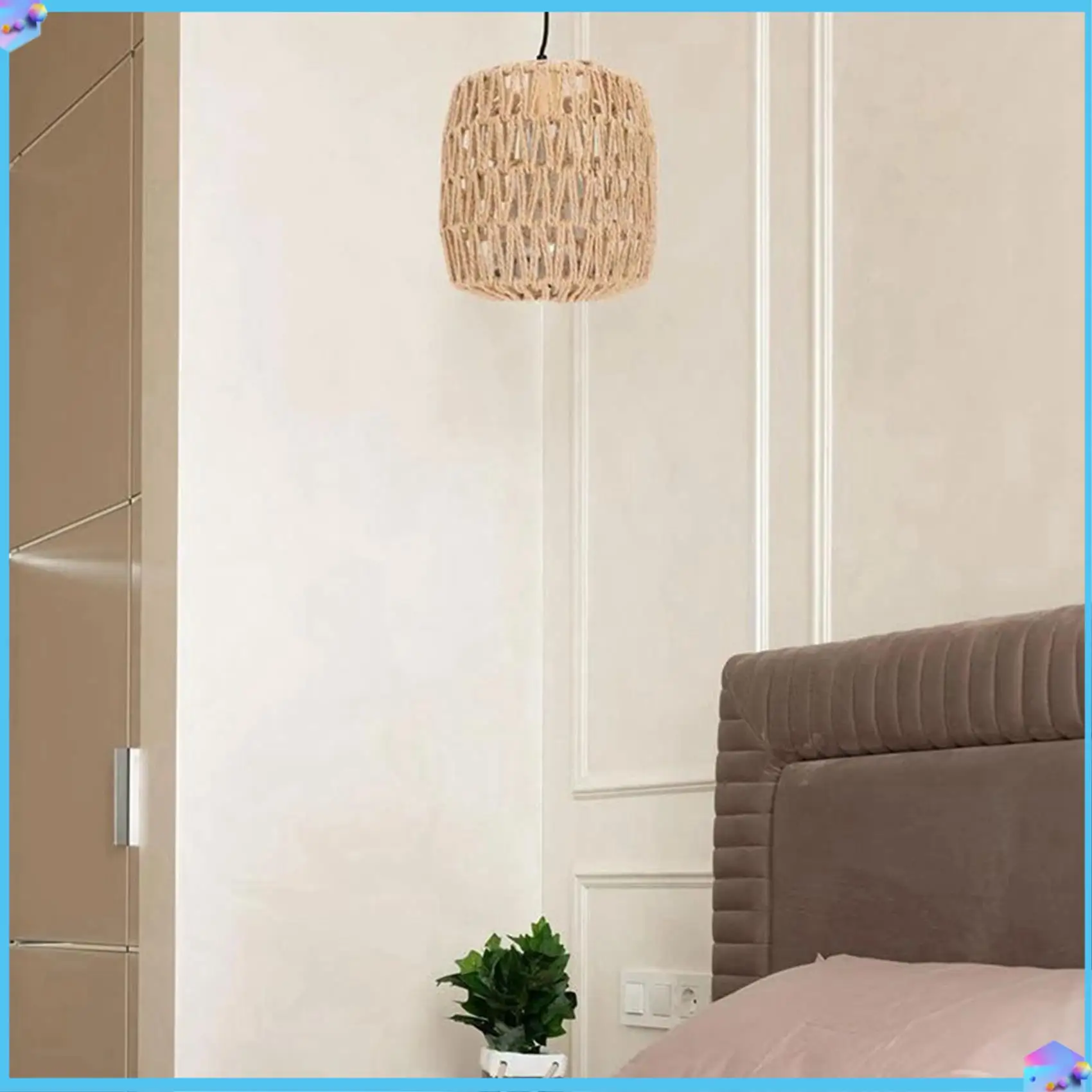 

A43T 4X Simulated Rattan Lamp Cover Handmade Woven Chandelier Vintage Lampshade Home Decor Hanging Pendant Bedroom