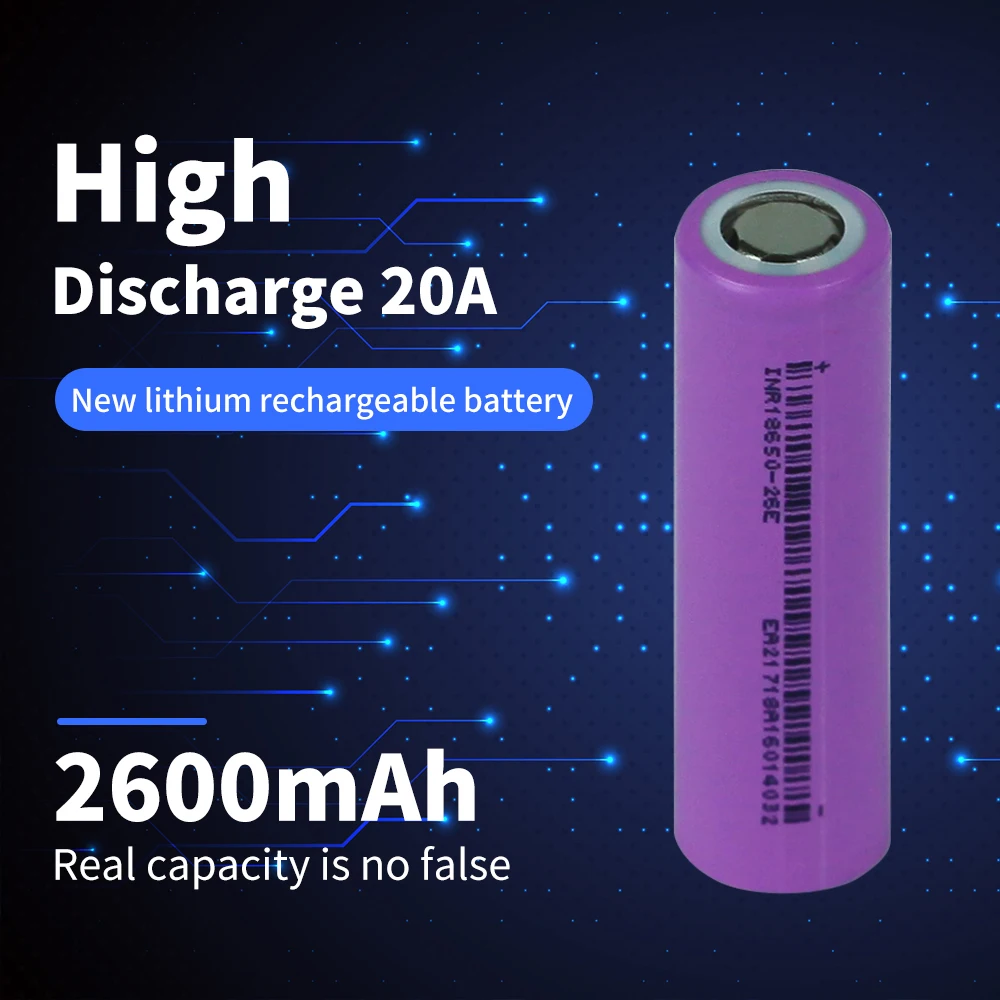 New 2022 18650 2600mAh Battery 3.7V 20A Discharge Lithium Ion Rechargeable Battery for Counter Lamp Flashlight