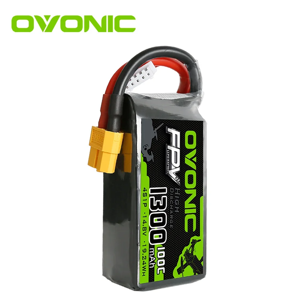 

OVONIC 4s 1300mAh 100C Max 200C Lipo 4S1P Battery with XT60 Connector for 250 FPV Frame RC Drone Heli Quad Boat