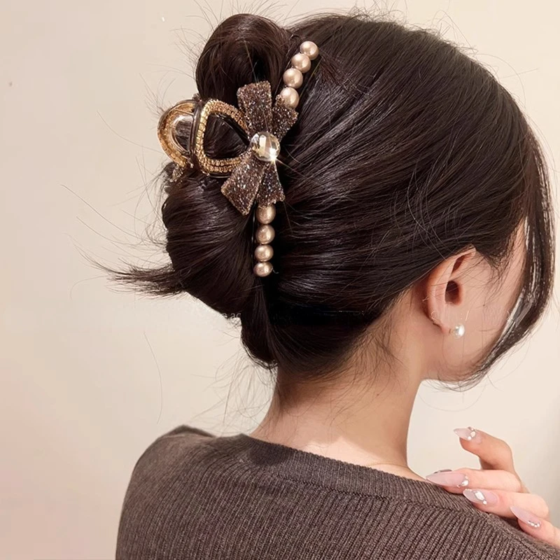 Maillard Sparkling Pearl Bow Large Hairpin for Japanese and Korean Girls Elegant and Fashionable Headwear Hairpin