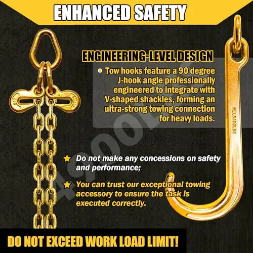 

G80 Grade Tow Chain Bridle Featuring 15 Inch J Hooks And 5/16 Inch Grab Hooks, 2 Foot Adjustable Legs, 4900 Lbs WLL Per Leg
