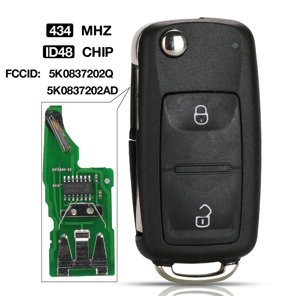 Jingyuqin 2 przyciski 434Mhz ID48 Chip 5K0837202AD 5K0837202Q inteligentny zdalny kluczyk do VW Passat Jetta HU66 scyzoryk nóż