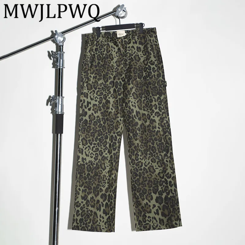 

MWJLPWQ джинсовые брюки-карго в американском стиле, модные свободные брюки High Street, камуфляжные повседневные брюки с леопардовым принтом для мужчин, 12373
