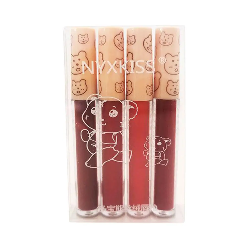 Veludo Matte Liquid Lipstick Set, Textura hidratante da hora, Veludo longo não pegajoso impermeável, 24 S4e1, 4 cores