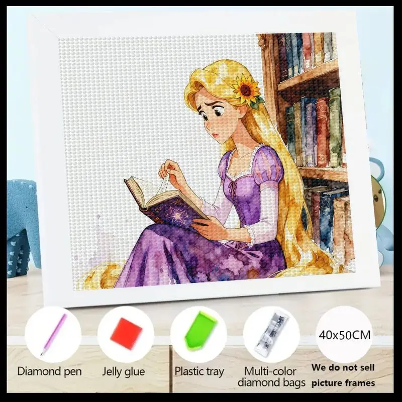 

1 шт. 5D полный круглый набор для алмазной живописи, сделай сам, принцесса Рапунцель, чтение книг и книжная полка, алмазное искусство для взрослых и детей, длинный