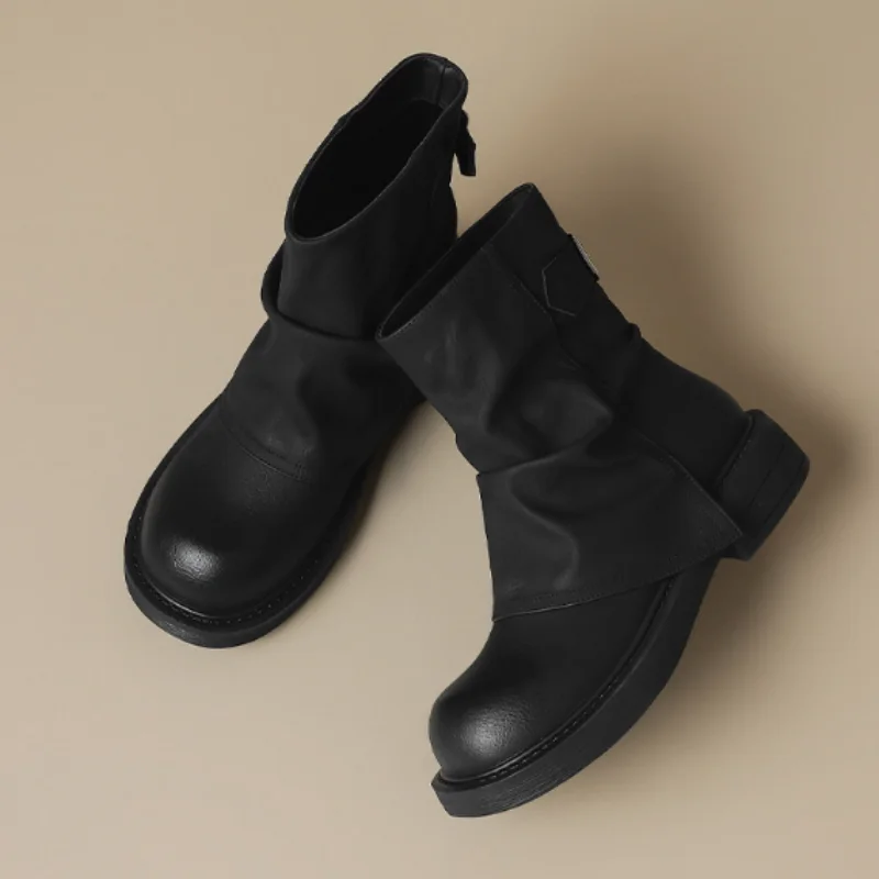 Damen Stiefeletten Flach Weiches Leder Runde Spitze Retro Schnalle Kurze Stiefel Bequeme Freizeitschuhe Modische Winterschuhe Schlupfstiefel Herbst Winter Laufschuhe Warme Halbstiefel Trend – Detail 6