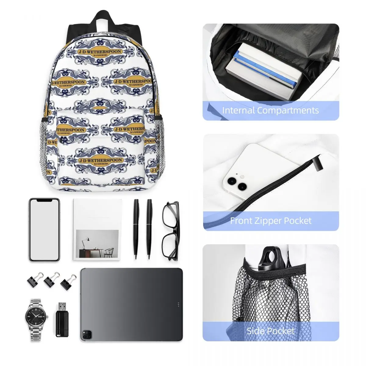 Wetherspoon Wanderers Shirt Backpack Student Boys Girls BookBag Men Women School Bag Laptop Shoulder Bags