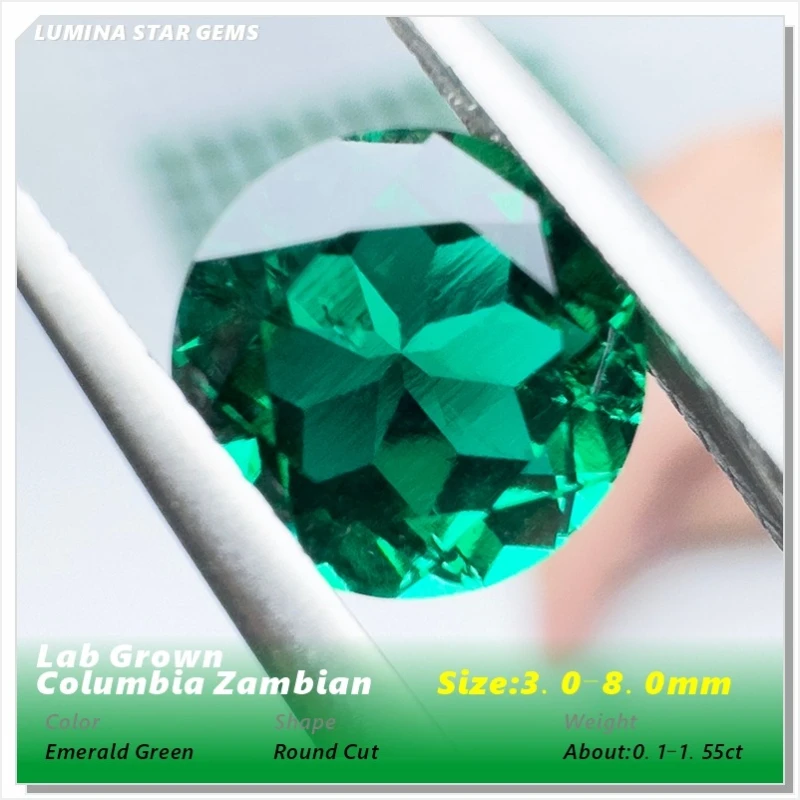 cLab Grown Zambian Emeralds for Jewelry Making Round Cut Hydrothermal Synthetic Emerald Gemstones with Natural-Like Inclusions