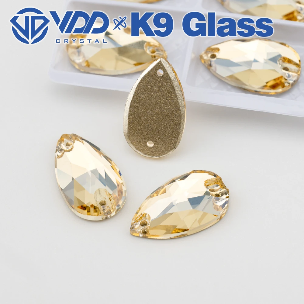 VDD S257 Golden Shadow Pear Top Quality K9 Glass Sew On Rhinestones Crystal Flatback Sewing Strass Stones Garment Wedding Dress