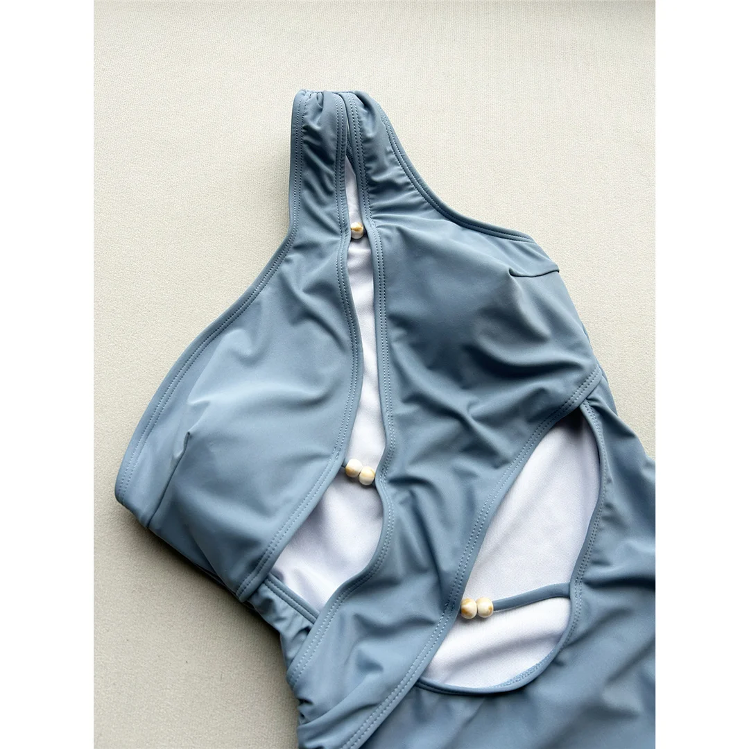 Asymmetrischer Cut-Out-Badeanzug mit einer Schulter für Damen, einteiliger Badeanzug, Monokini mit hohem Beinausschnitt, Badebekleidung, Badeanzug, Modell V7949 – Detail 15