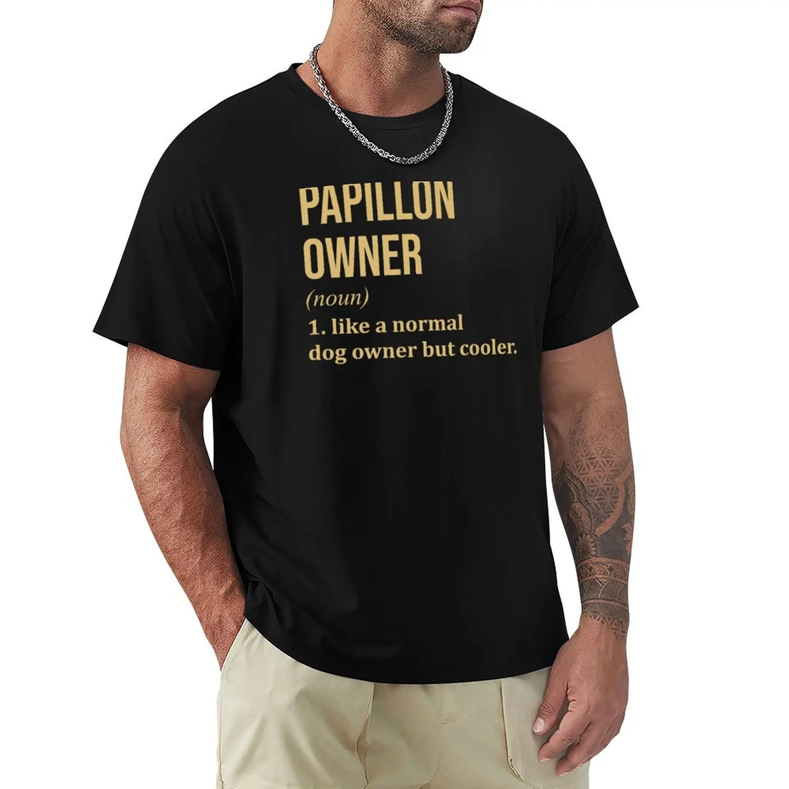 Papillon Dog Owner Definition in Gold T-Shirt Lightweight Basic Short Sleeve Shirt