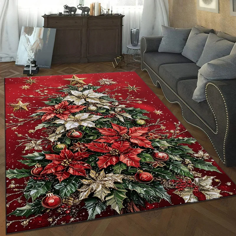 

Large Red Christmas Tree Rug - Non-Slip, Polyester Floor Mat for Living Room, Bedroom, Kitchen & Office Decor, Christmas Decor
