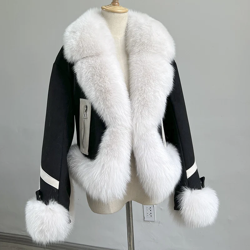 FURSHEHE 2023 New Fashion Real Fur Coat Goose Down Jacket Winter Women Jacket Natural Fox Fur Collar Thick Suede Outerwear Warm