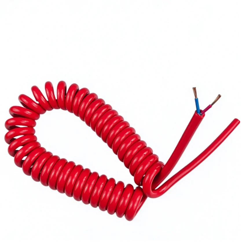 Red PU Spring Spiral Cable, 2 Cores 0.5mm² Pure Copper Telescopic Wire, Stretchable Retractable Power Cord 1/2/3/4/5/6/7/8/9/10/