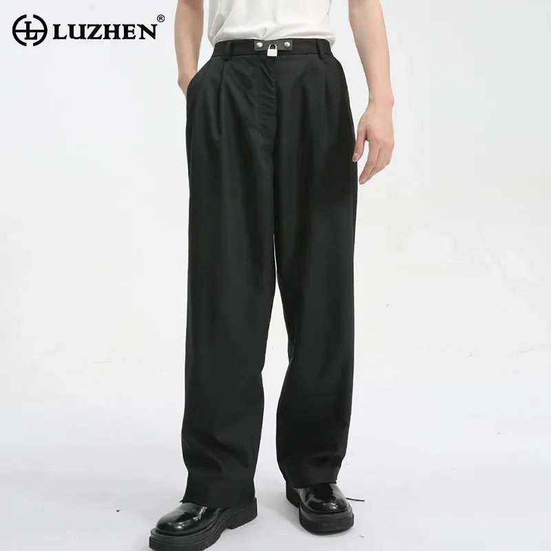 

LUZHEN Metal Decorate Pleated Design Straight Pants 2024 Autumn New Men's Trendy Elegant Casual High Quality Trousers LZ5241