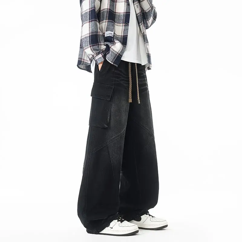 Men's Spring And Autumn Loose Jeans Fashionable Straight Leg Pants Washed And Polished White Work Pants Plus Size Casual Pants