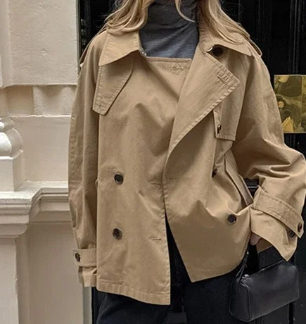 سترة نسائية لخريف 2025 متعددة الاستخدامات ذات طية صدر السترة فضفاضة كاكي #1