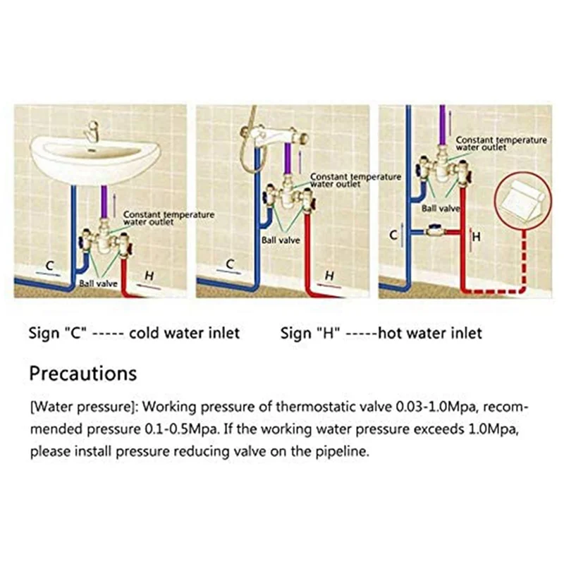 Thermostatic Mixing Valve Solid Brass G1/2 for Shower System Water Temperature Control Pipe Basin Thermostat Control