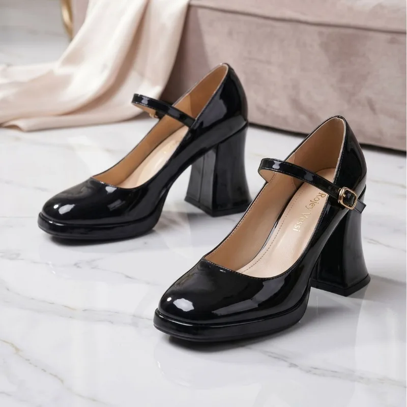Black high heels, women's new style, thick heel, high-end temperament, waterproof platform, French style, Mary Jane single shoes