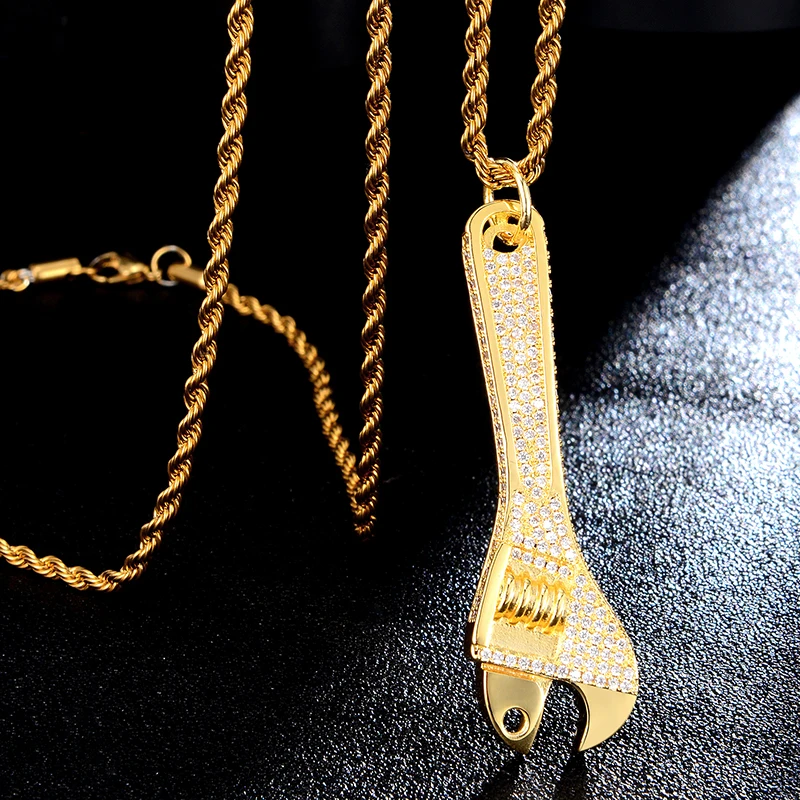 

Hip Hop Iced Out Wrench Necklace Pendant Without Chain Punk Cubic Zirconia Pendant For DIY Necklace Fashion Jewelry Gift 2025