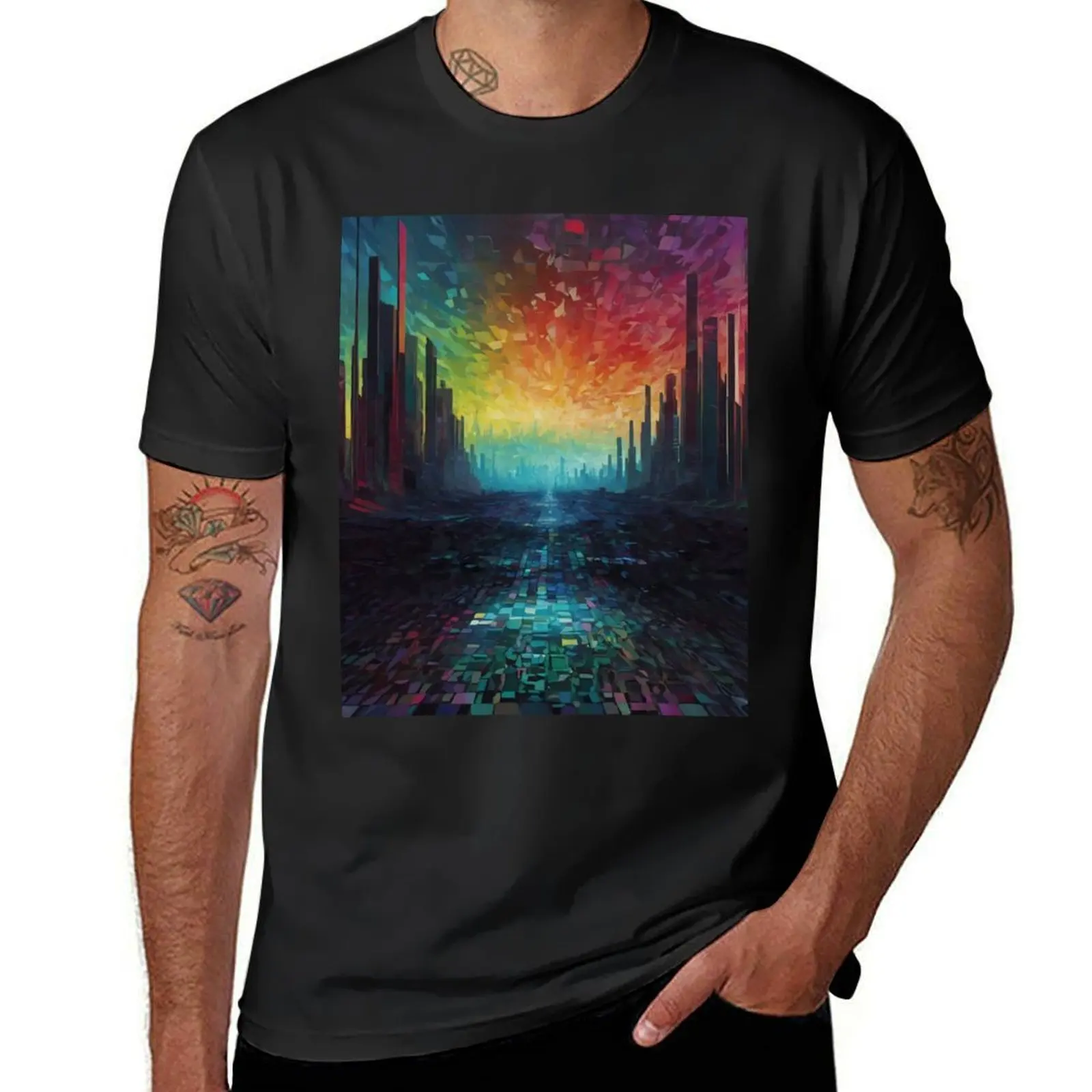 Dawn of the Digital Metropolis T-Shirt vintage sublime oversized t shirts for men cotton