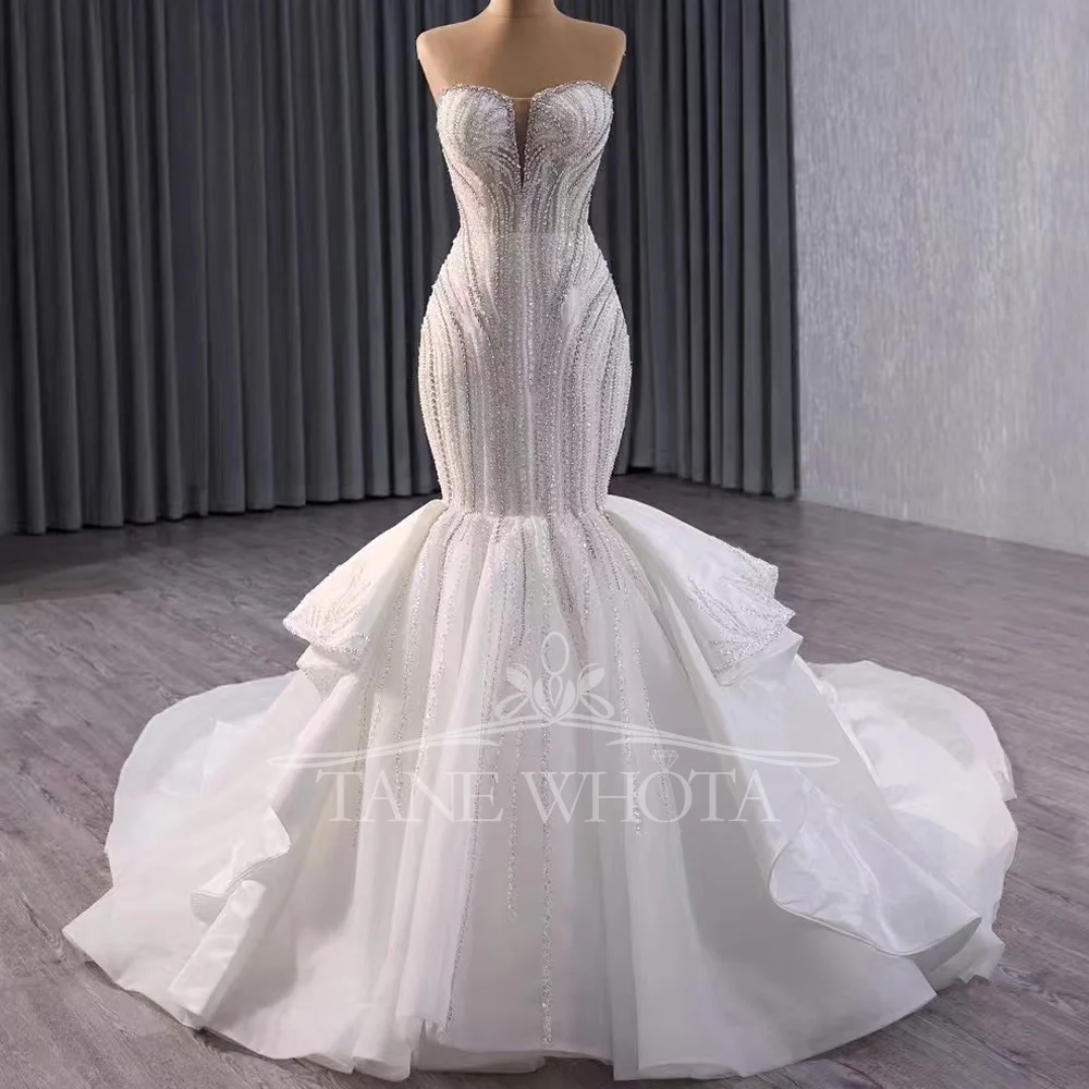 

Роскошное свадебное платье без рукавов с кристаллами и бисером в форме сердца, на шнуровке сзади, стиль-футляр 2025 Vestido Novia